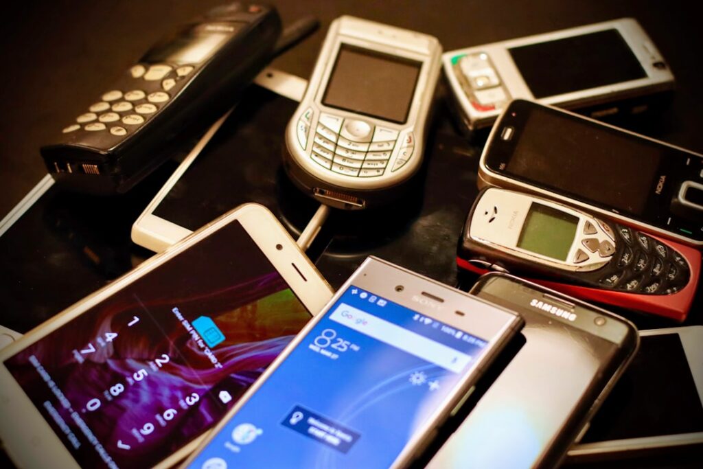 Several cell phones. Android, Nokia and more.