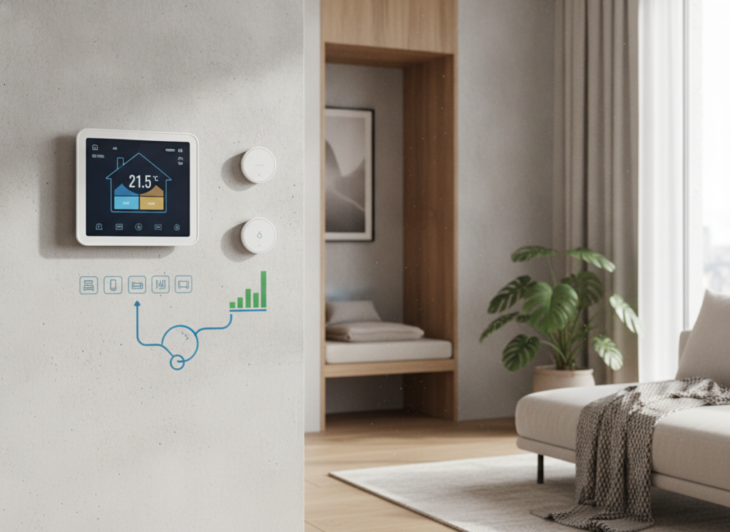 Slimme thermostaat voor per-kamerverwarming en energiebesparing