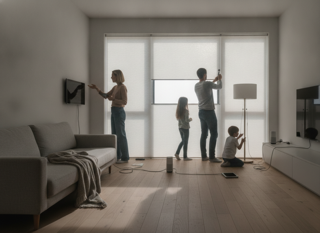 Slimme thermostaat aan een muur in een schemerige gang
